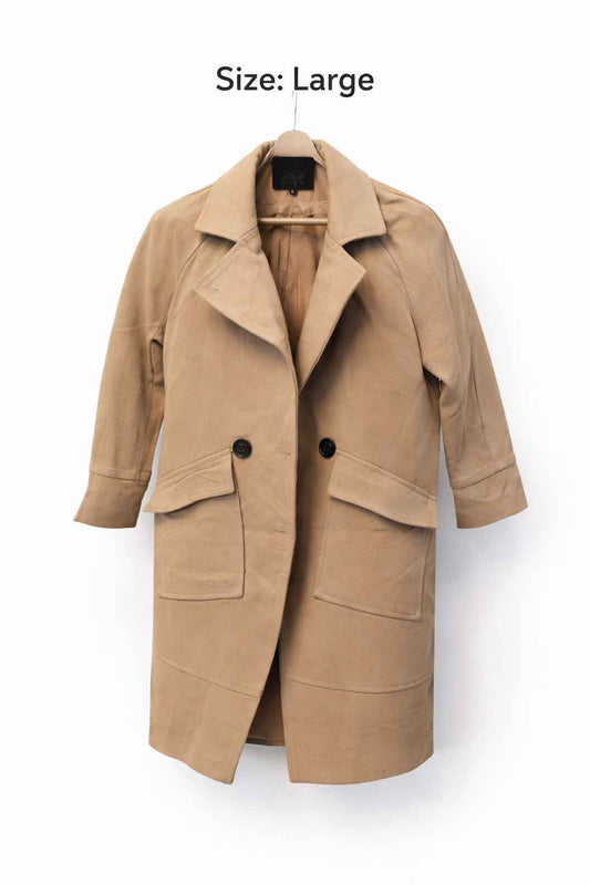 Beige Women’s Thrifted Double-Breasted Winter Coat | Size Large | Kashmir Thrifts