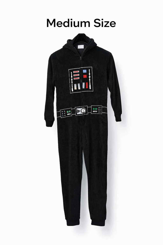 Black Printed Hooded Onesie – Medium Size Winter Fleece Jumpsuit