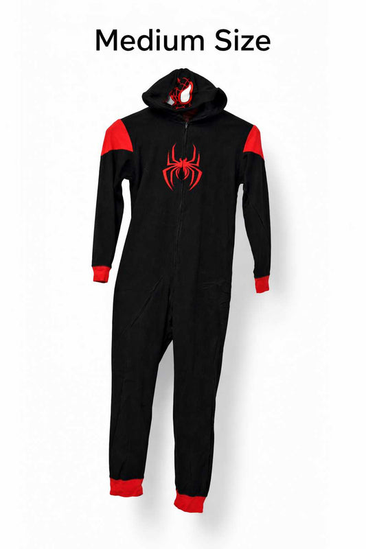 Black Spider Hoodie Onesie – Medium Size Winter Jumpsuit for Women | Kashmir Thrifts