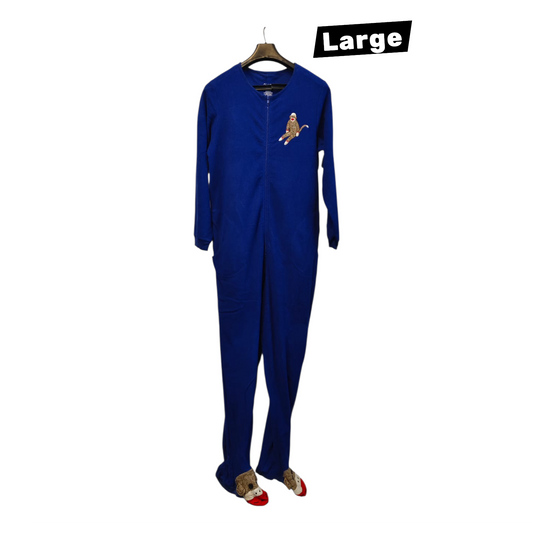 Blue Zip-Up Cotton Onesie for Women – Large Size Cozy Pajama