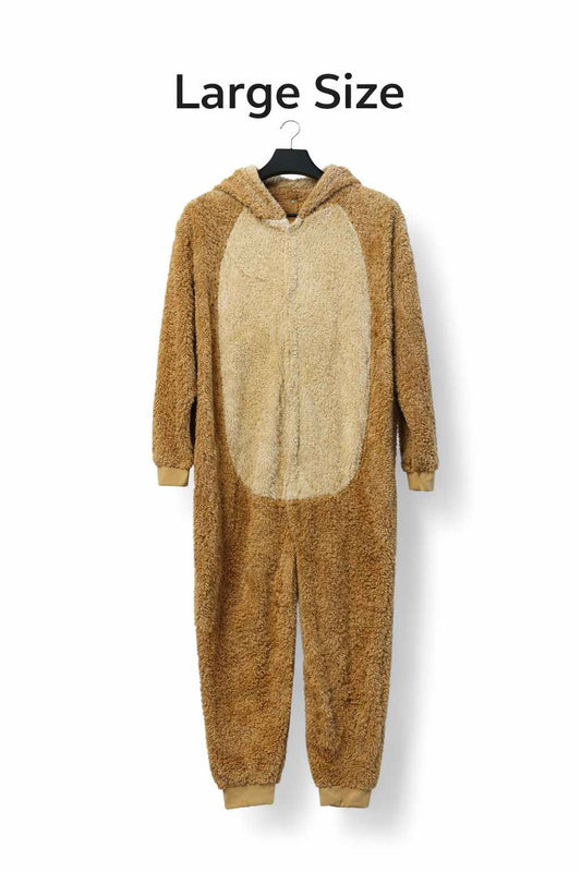 Brown Teddy Bear Fleece Onesie – Large Size Warm Hooded Winter Jumpsuit