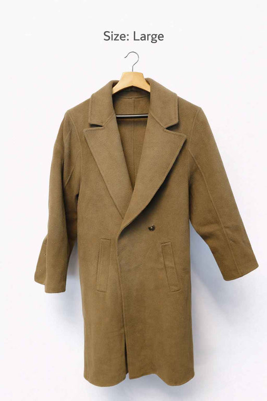 Camel Brown Women’s Thrifted Long Wool Blend Coat | Large | Kashmir Thrifts