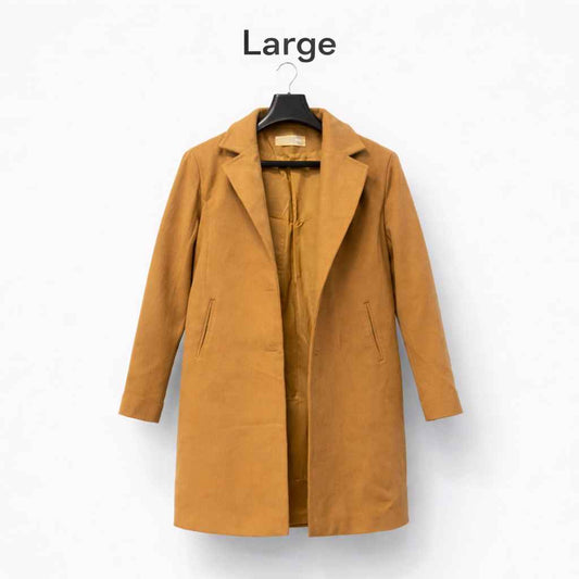 Camel Brown Women’s Thrifted Wool Blend Winter Coat | Size Large | Kashmir Thrifts