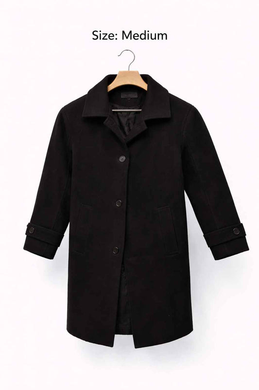 Classic Black Women’s Thrifted Wool Blend Coat | Medium | Kashmir Thrifts