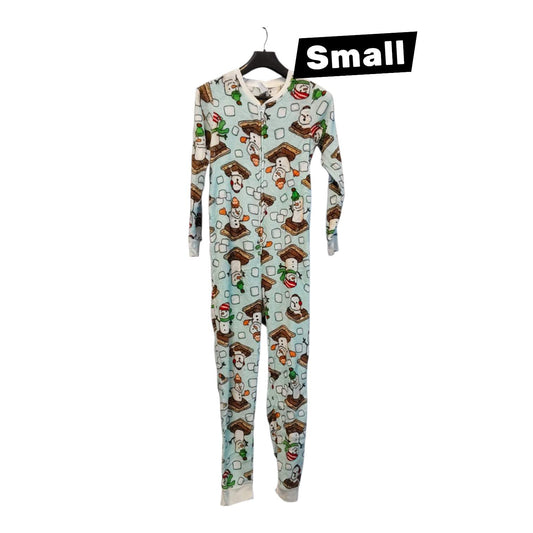 Snowman Print Zip-Up Onesie for Women – Small Size Cozy Pajama
