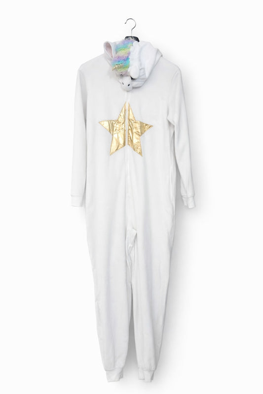 White Unicorn Hooded Onesie for Adults | Cozy Fleece Winter Sleepwear