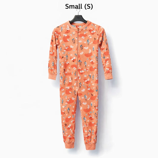 Women Peach Fox Printed Fleece Onesie – Cozy Winter Jumpsuit (Small Size) | Kashmir Thrifts