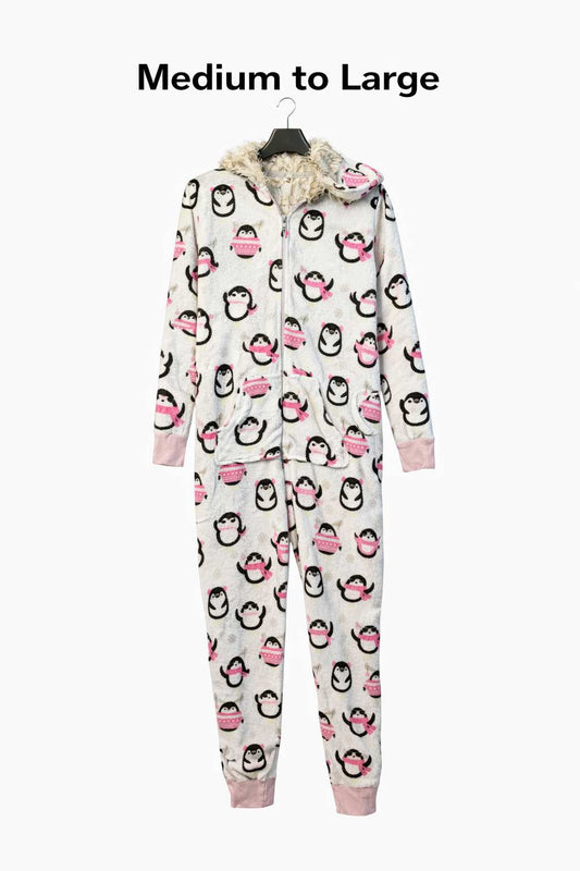 Red & Black Checkered Winter Fleece Onesie for Adults | Hooded Cozy Sleepwear