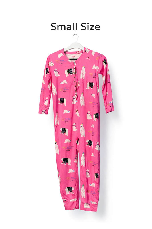 Women Pink Printed Onesie – Small Size Cozy Winter Jumpsuit | Kashmir Thrifts