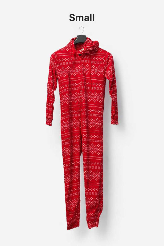 Red & Black Checkered Winter Fleece Onesie for Adults | Hooded Cozy Sleepwear