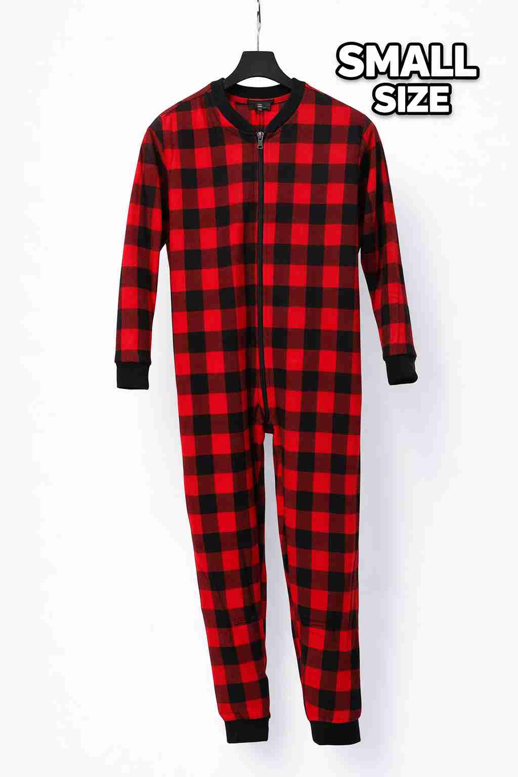Red & Black Checkered Winter Fleece Onesie for Adults | Hooded Cozy Sleepwear