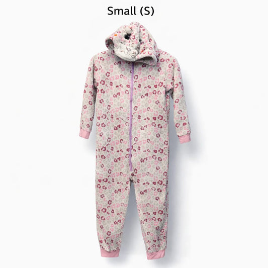 Women’s Floral Hooded Fleece Jumpsuit – Cozy Winter Onesie (Small) | Kashmir Thrifts