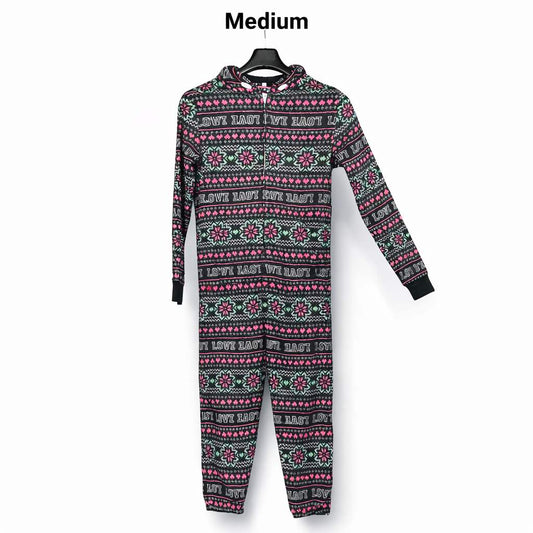 Women’s Hooded Fleece Jumpsuit – Nordic Pattern Cozy Onesie (Medium) | Kashmir Thrifts
