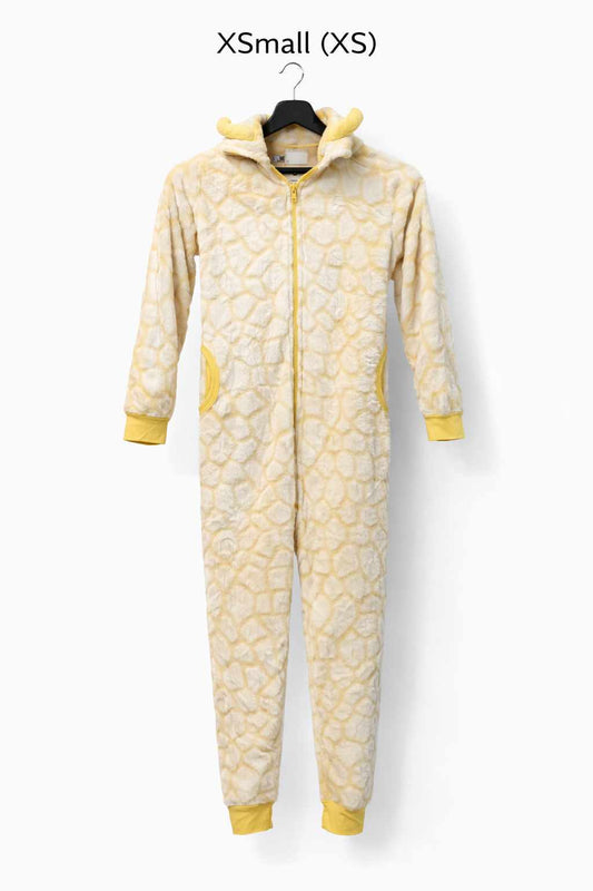 Yellow Printed Hooded Onesie – XS Size Winter Fleece Jumpsuit